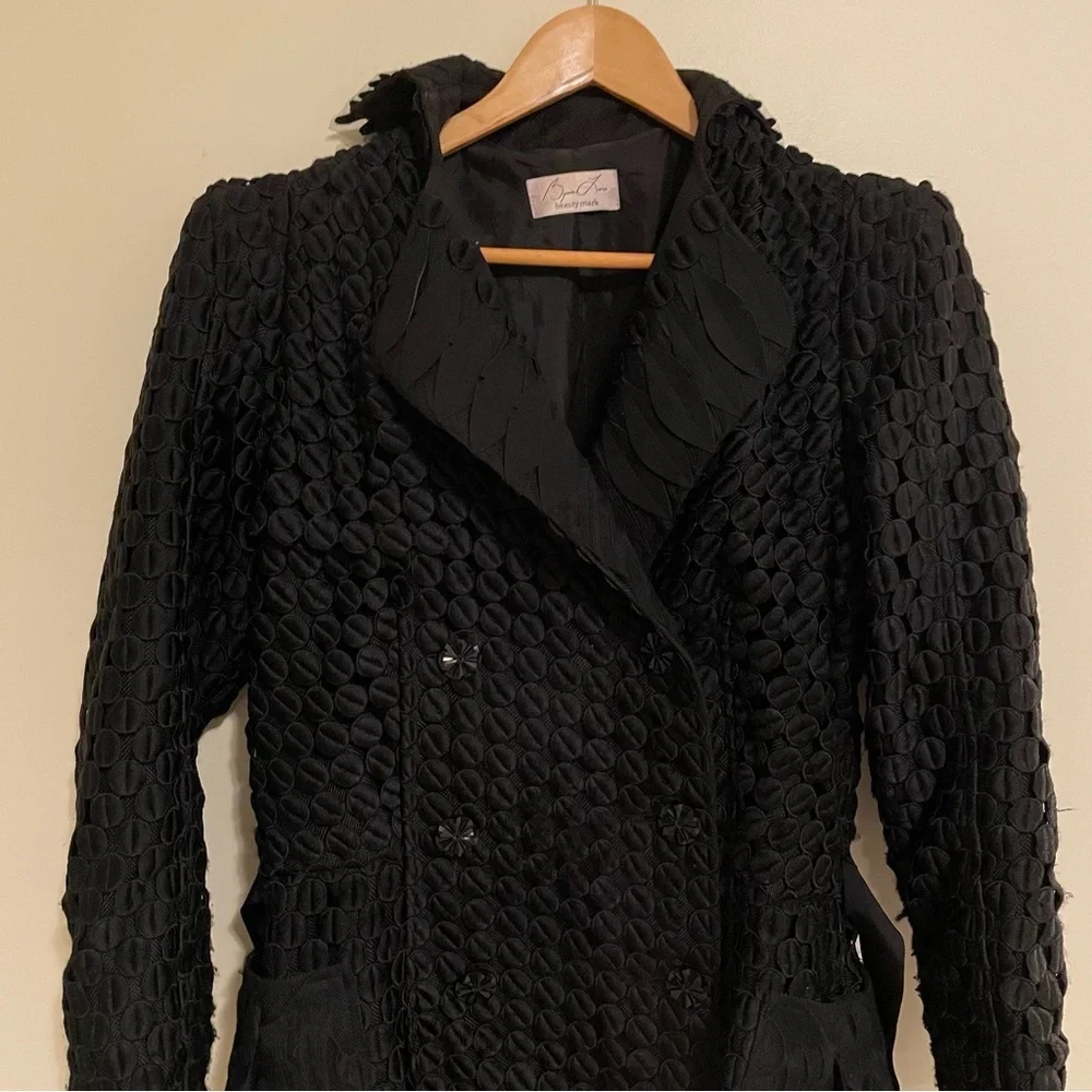 Byron Lars Beauty Mark Rare Textured A-Line Statement Coat with Waist Belt Sz 6